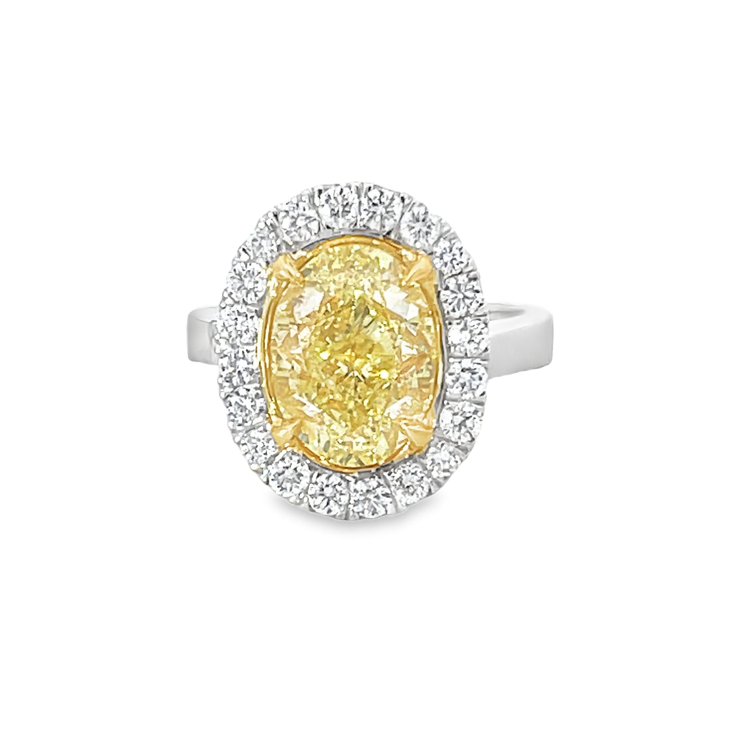 18KW FANCY YELLOW OVAL DIAMOND HALO RING
