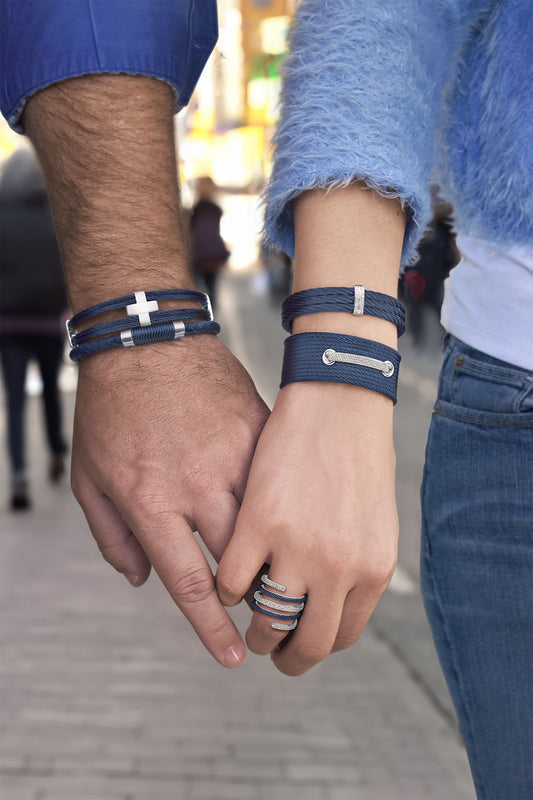 BLUEBERRY CABLE & DIAMOND OPEN WRAP RING  FS 8