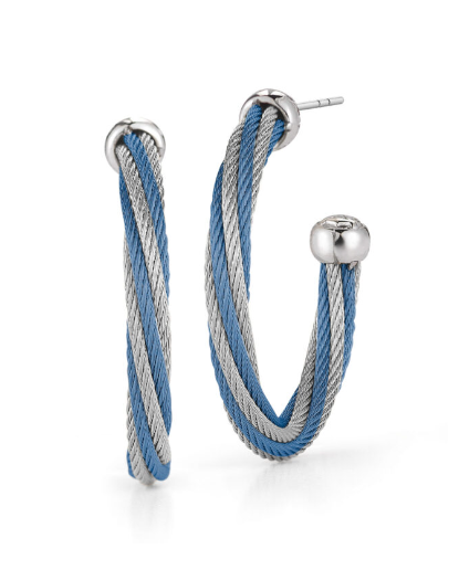CARIBBEAN BLUE & GREY TWIST HOOP EARRINGS