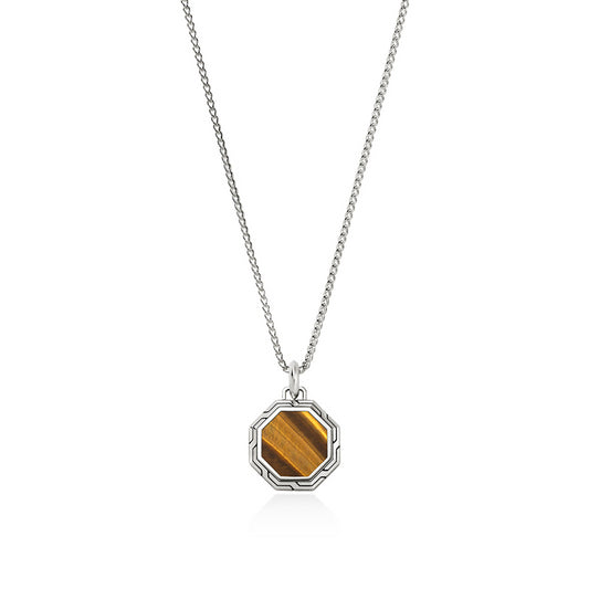 MENS SILVER & TIGER EYE TAG NECKLACE