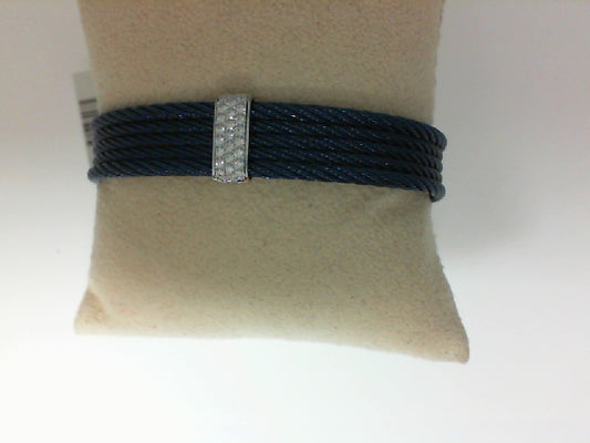 BLUEBERRY CABLE MONOCHROME MINI CUFF WITH 18KW DIAMOND BAR