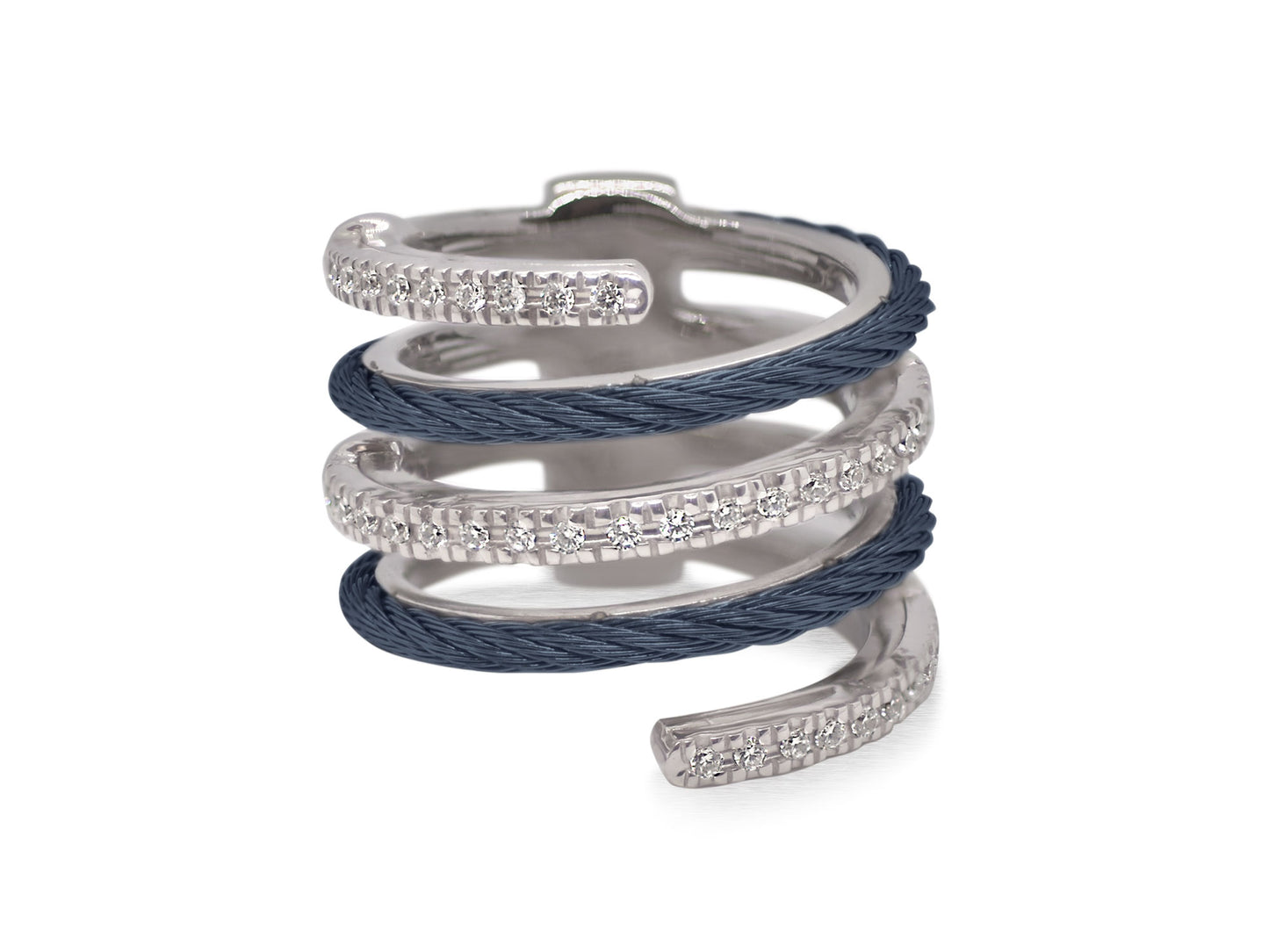 BLUEBERRY CABLE & DIAMOND OPEN WRAP RING  FS 8