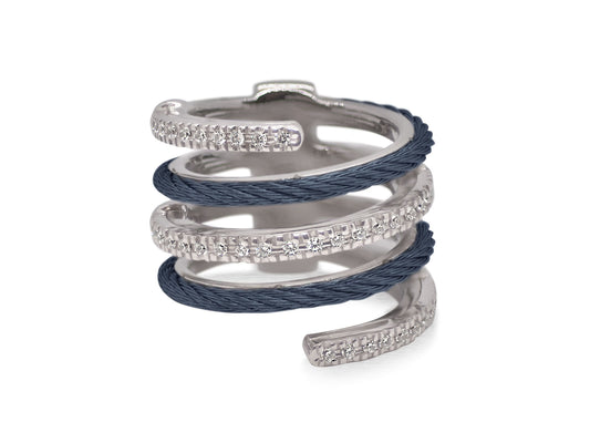 BLUEBERRY CABLE & DIAMOND OPEN WRAP RING  FS 8