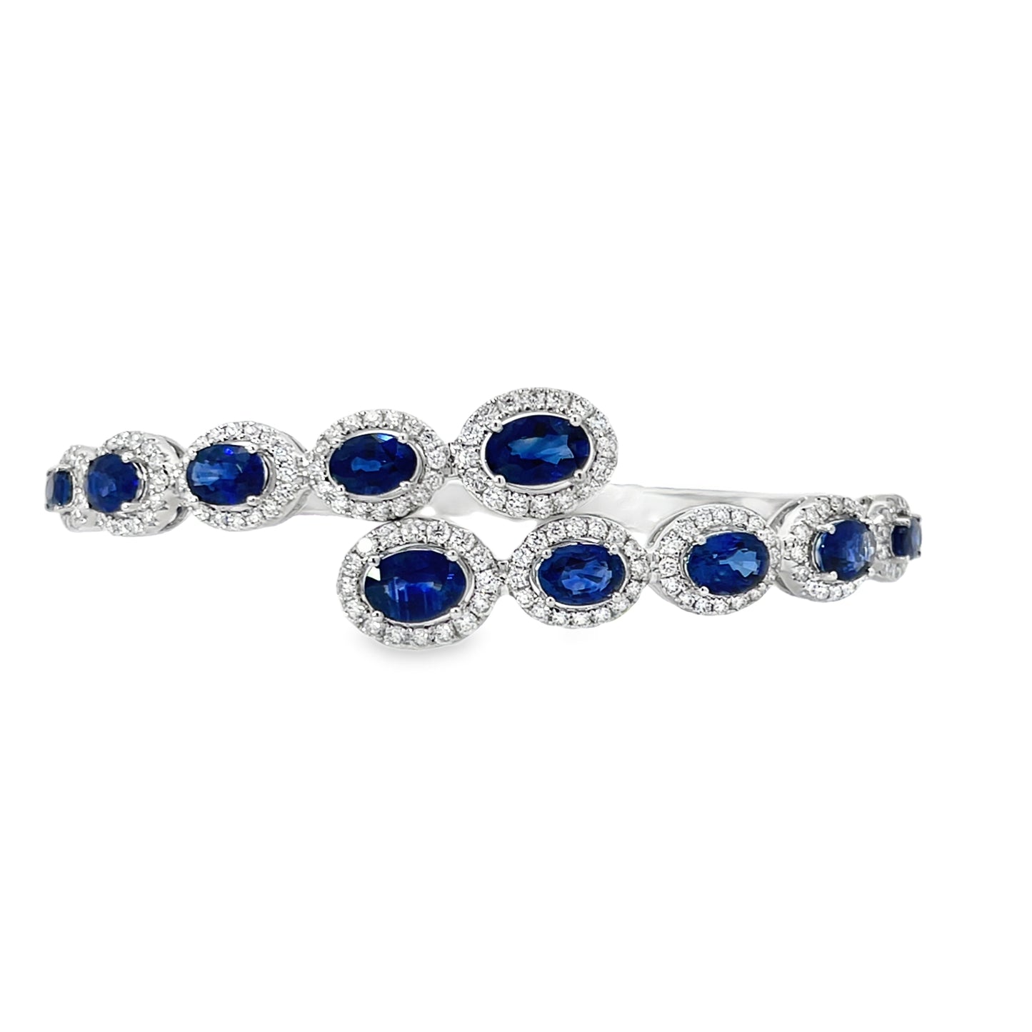 18KW OVAL SAPPHIRE AND DIAMOND BYPASS BANGLE