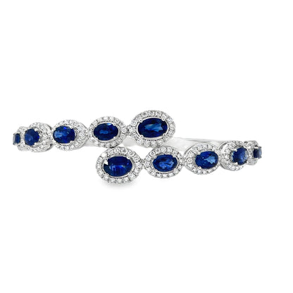 18KW OVAL SAPPHIRE AND DIAMOND BYPASS BANGLE