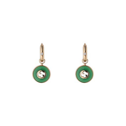 18KR GREEN AGATE AND DIAMOND INTERLOCKING G EARRINGS