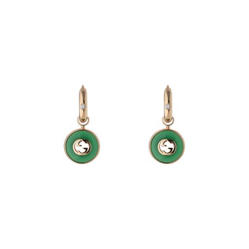 18KR GREEN AGATE AND DIAMOND INTERLOCKING G EARRINGS
