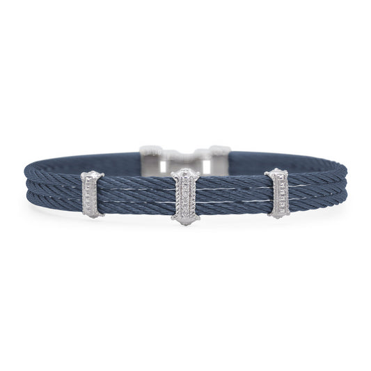 SS BLUE CABLE/18KW DIAMOND STATION BANGLE