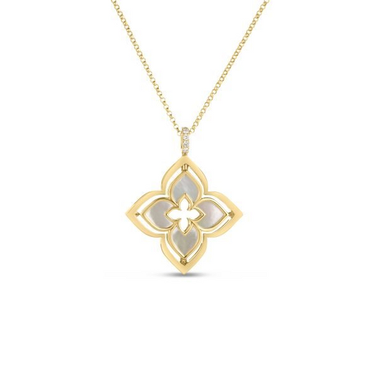 18KY VENETIAN PRINCESS PIROUETTE PAVE MEDIUM FLOWER NECKLACE