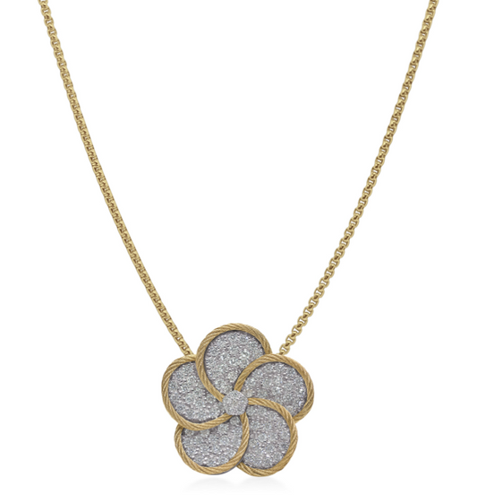 14KW/SS YELLOW CABLE & CHAIN FORGET ME NOT FLOWER NECKLACE