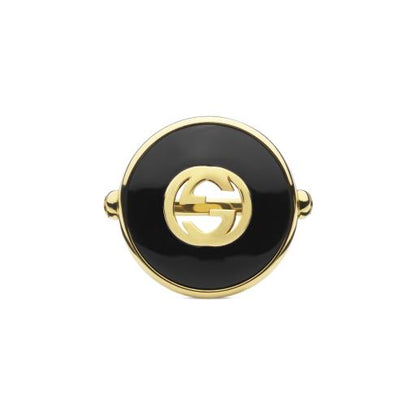 18KY ONYX AND DIAMOND INTERLOCKING G RING