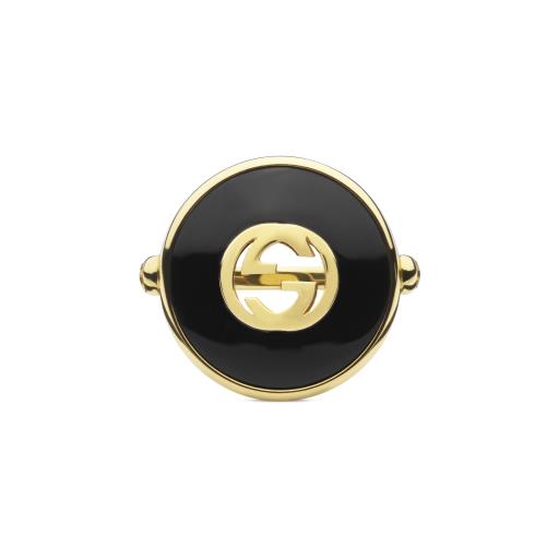 18KY ONYX AND DIAMOND INTERLOCKING G RING
