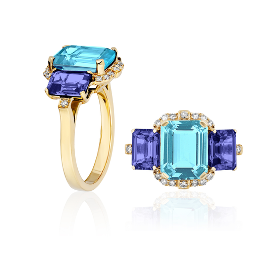 GOSHWARA 18KY THREE STONE COCKTAIL RING