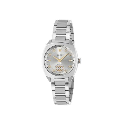 29MM SS INTERLOCKING G SILVER DIAMOND DIAL