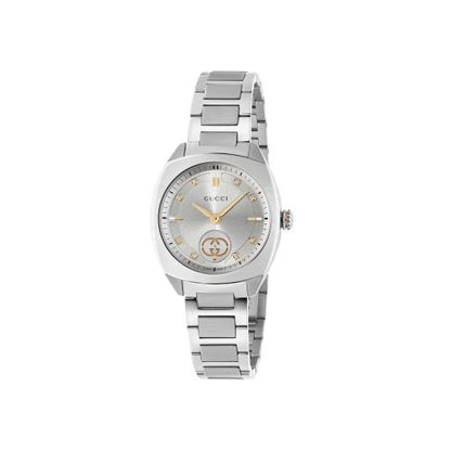 29MM SS INTERLOCKING G SILVER DIAMOND DIAL