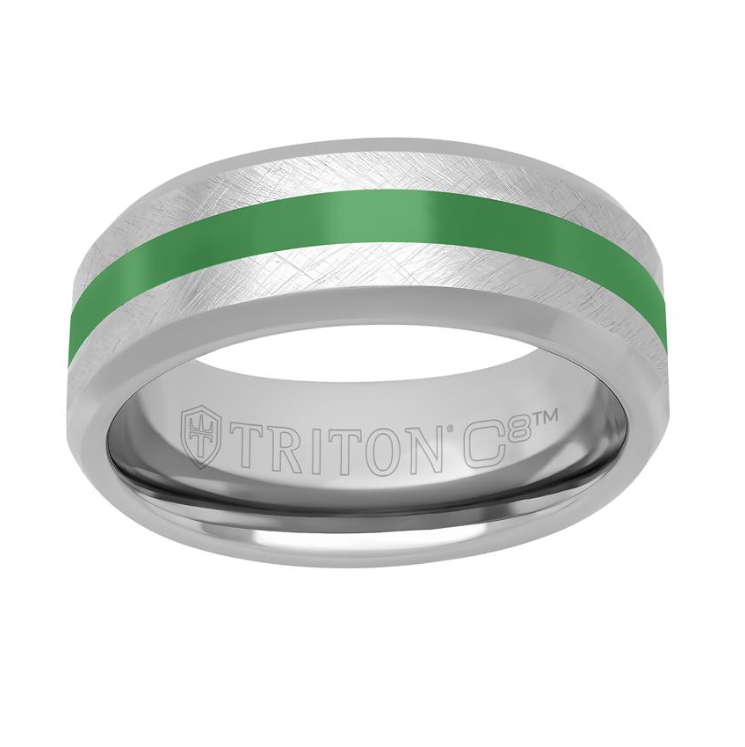 8MM TUNGSTEN & GREEN CERAMIC BAND