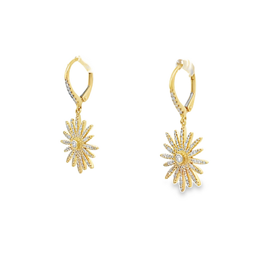18KY DIAMOND SUNBURST DANGLE EARRINGS