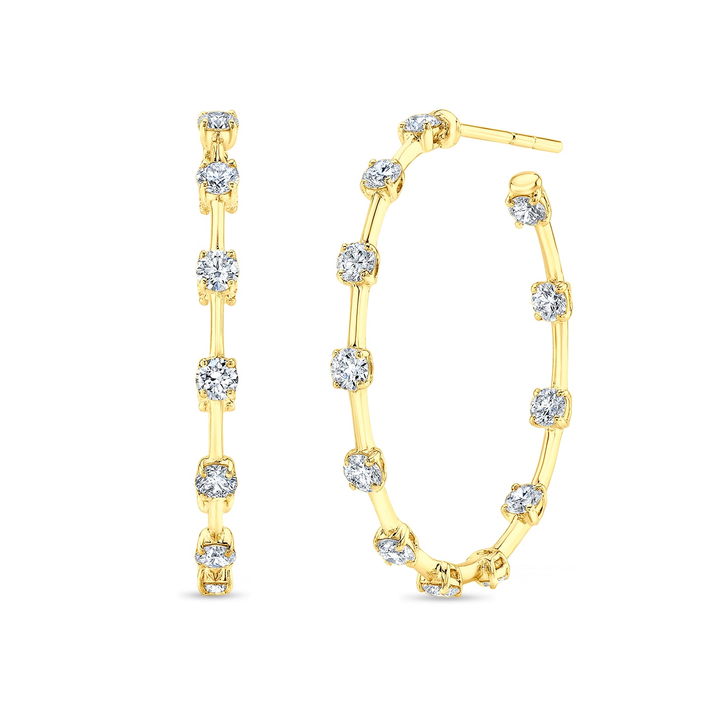 RAHAMINOV 18KY DIAMOND STATION MEDIUM HOOP EARRINGS