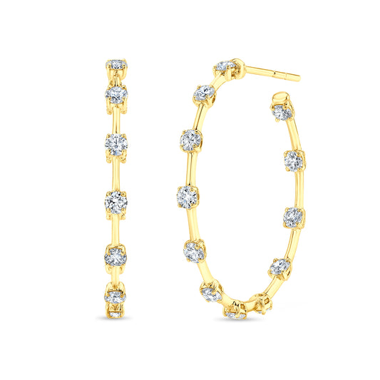 RAHAMINOV 18KY DIAMOND STATION MEDIUM HOOP EARRINGS