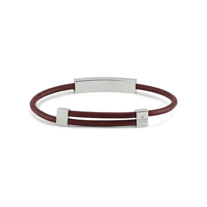 SS GUCCI TAG INTERLOCKING G LOGO ON RED LEATHER CORD