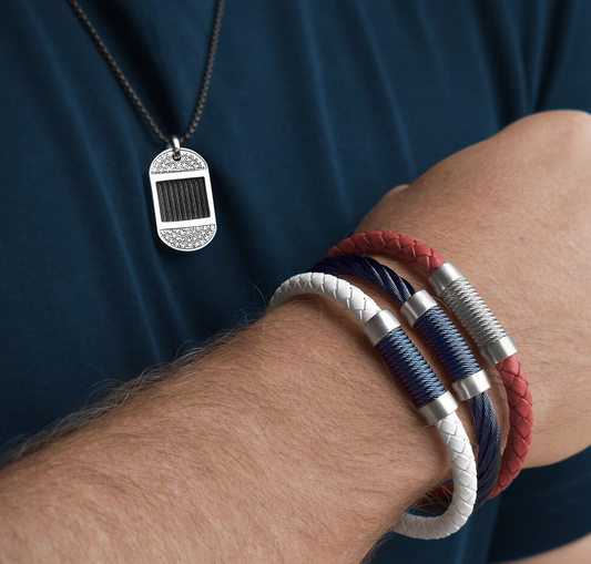 RED LEATHER AND BLACK TWISTED CABLE BRACELET