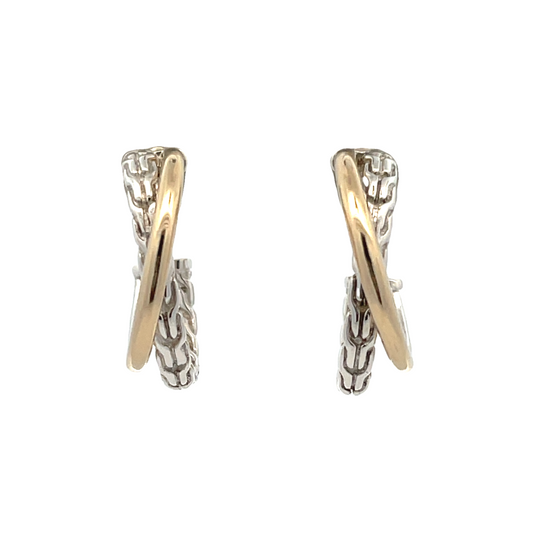 14KY/SS ESSENTIALS CROSSOVER SMALL HOOP EARRINGS