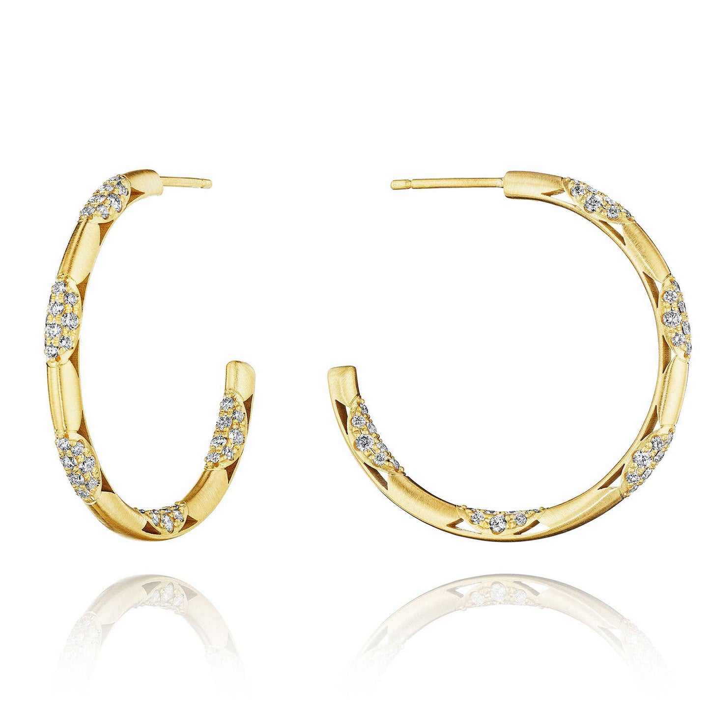 18KY CRESCENT ECLIPSE 34MM DIAMOND HOOP EARRINGS