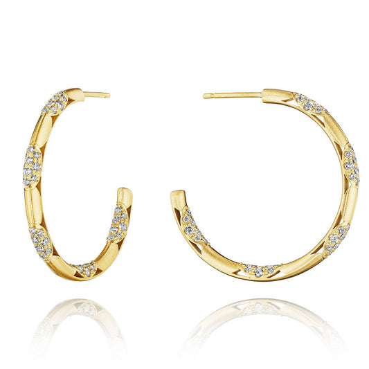 18KY CRESCENT ECLIPSE 34MM DIAMOND HOOP EARRINGS