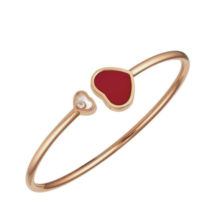 18KR HAPPY HEARTS BANGLE WITH RED STONE INLAY