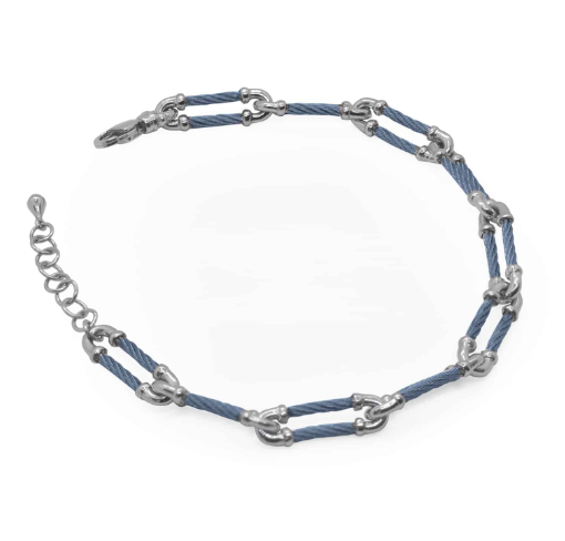 SS CARRIBEAN BLUE  CABLE CLIP BRACELET