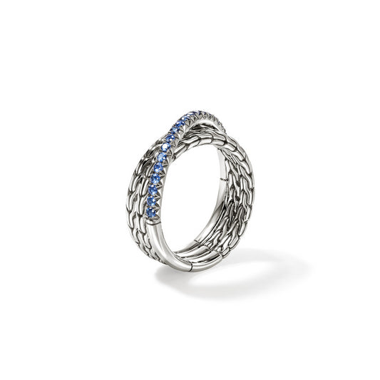 SS ESSENTIALS BLUE SAPPHIRE CROSSOVER RING