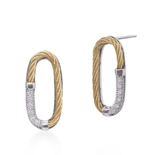 SS YELLOW CABLE PAPERCLIP EARRINGS WITH 18KT GOLD AND DIAMONDS