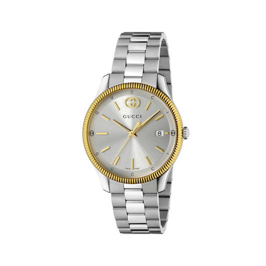38MM SS G-TIMELESS GOLD PLATED BEZEL SILVER DIAL