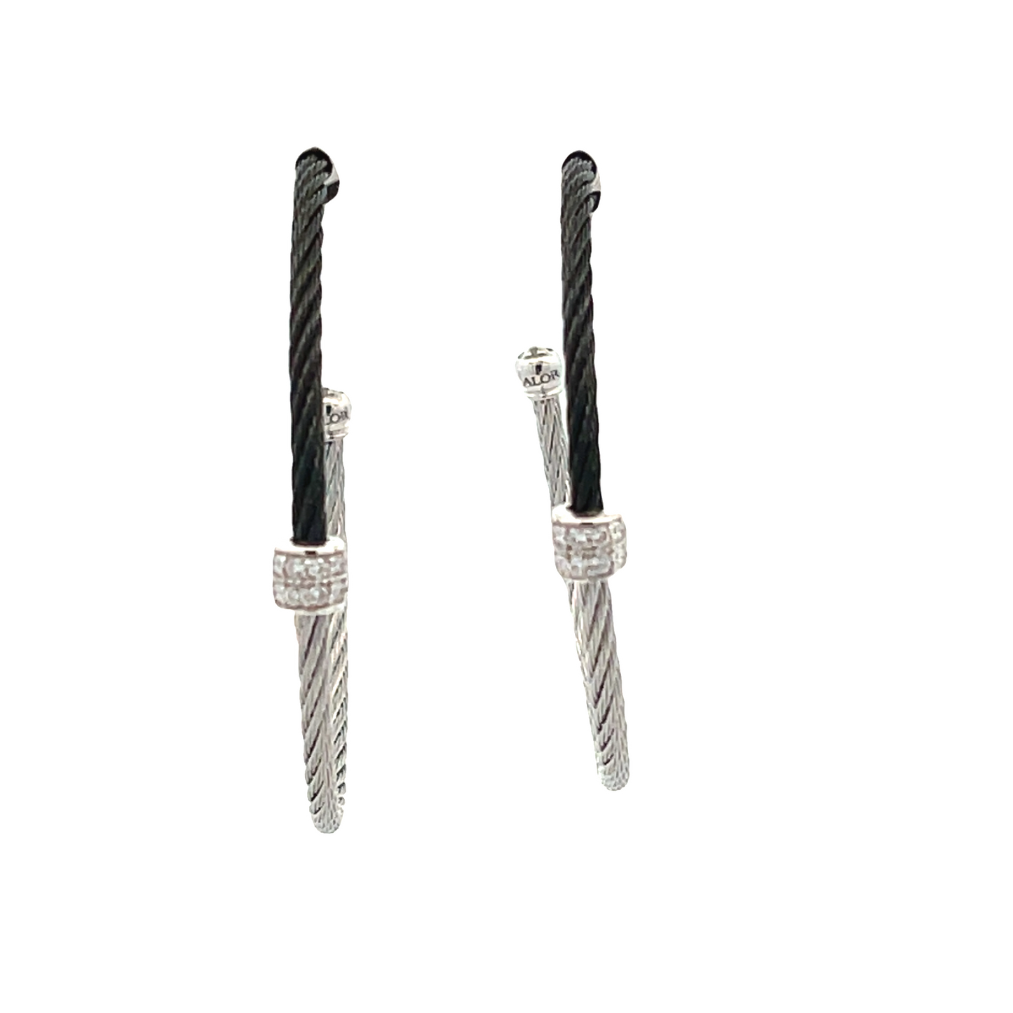 BLACK CABLE AND 18KW DIAMOND ACCENT HOOP EARRINGS