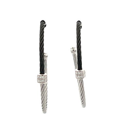 BLACK CABLE AND 18KW DIAMOND ACCENT HOOP EARRINGS