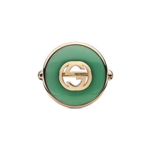 18KP GUCCI INTERLOCKING GREEN AGATE RING