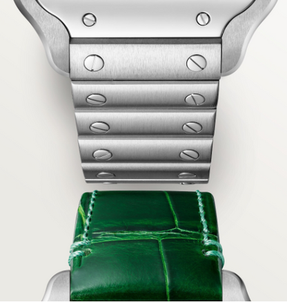 SS MEDIUM SANTOS DE CARTIER GREEN DIAL GREEN STRAP/BRACELET