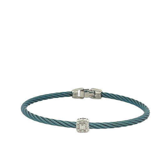 CARIBBEAN BLUE CABLE STACKABLE BRACELET WITH SINGLE SQUARE DIAMOND STATION