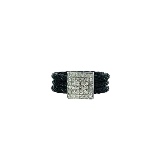 BLACK CABLE RING WITH 18KW DIAMOND STATION