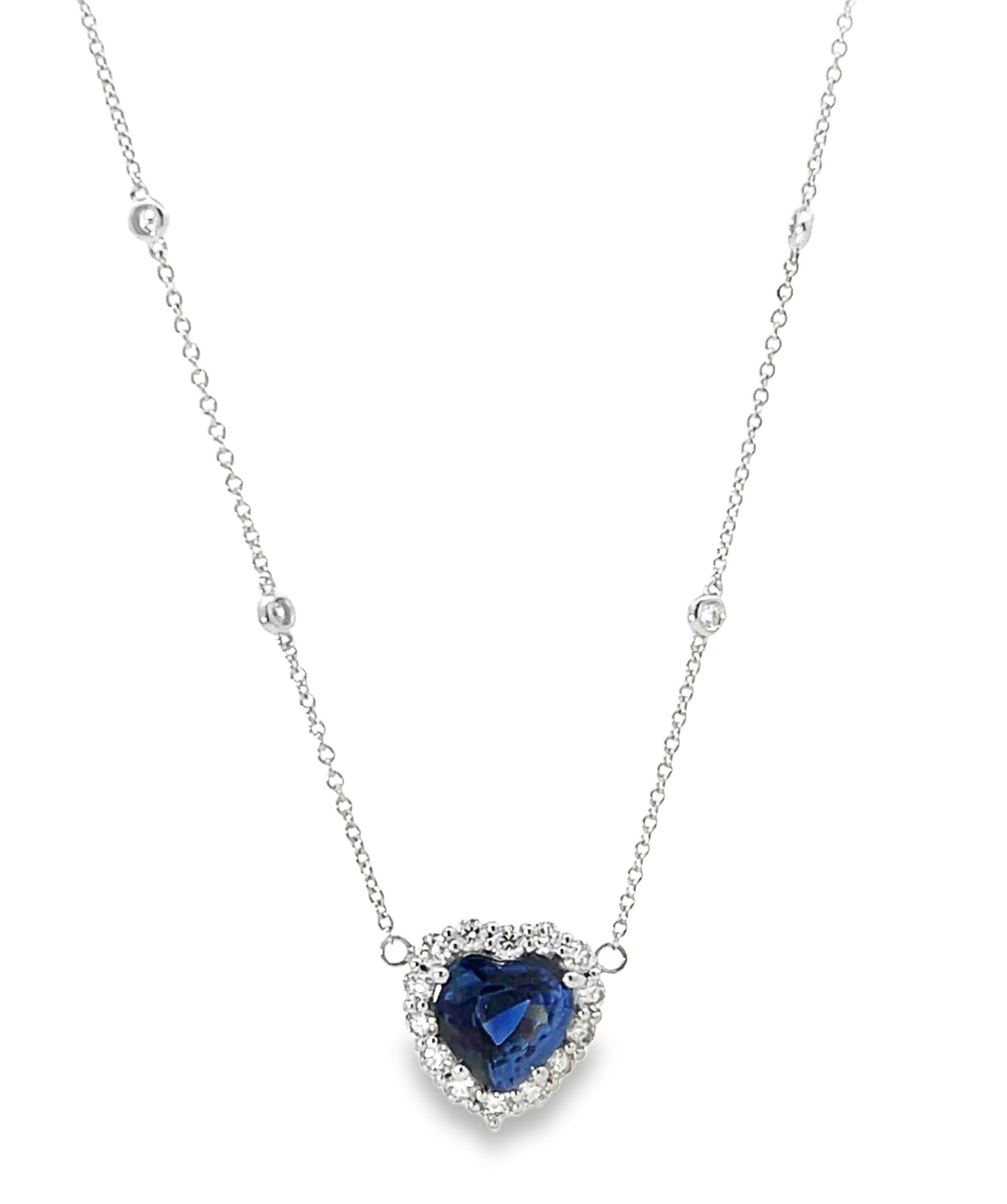 18KW DIAMOND AND BLUE SAPPHIRE HEART NECKLACE