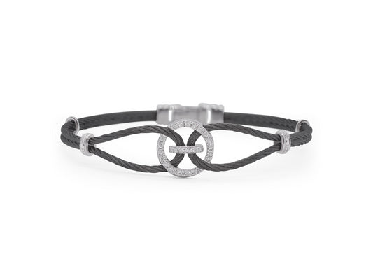 BLACK CABLE BRACELET WITH OPEN DIAMOND CIRCLE