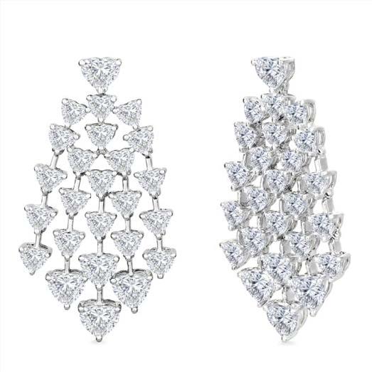 18KW HEART SHAPED DIAMOND CHANDELIER DANGLE EARRINGS