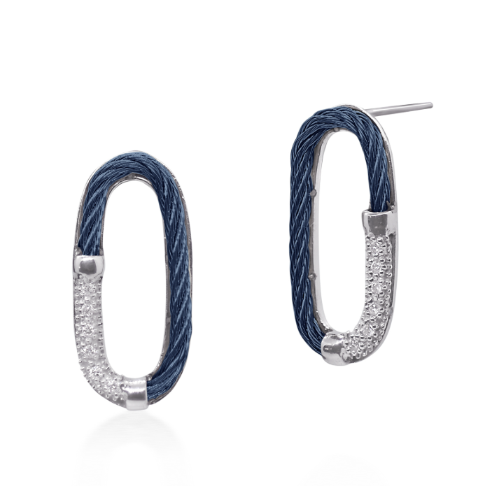 SS BLUEBERRY CABLE PAPERCLIP EARRINGS WITH 14K GOLD AND DIAMONDS