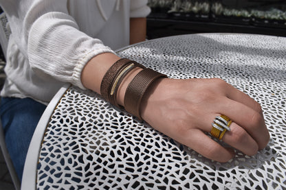 YELLOW CABLE DIAMOND TRIPLE ARCH TWIST RING