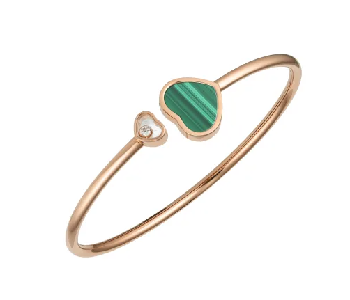 18KR MALACHITE DIA .05TW HAPPY HEART BANGLE SN# 6934575
