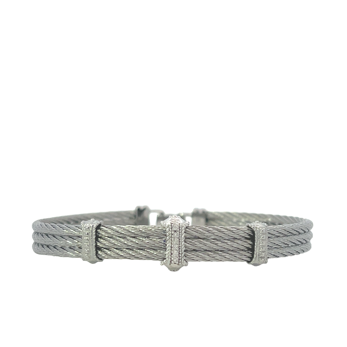 GREY CABLE WITH 18KW DIAMOND STATIONS BANGLE