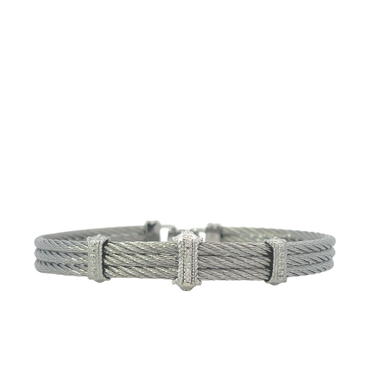 GREY CABLE WITH 18KW DIAMOND STATIONS BANGLE