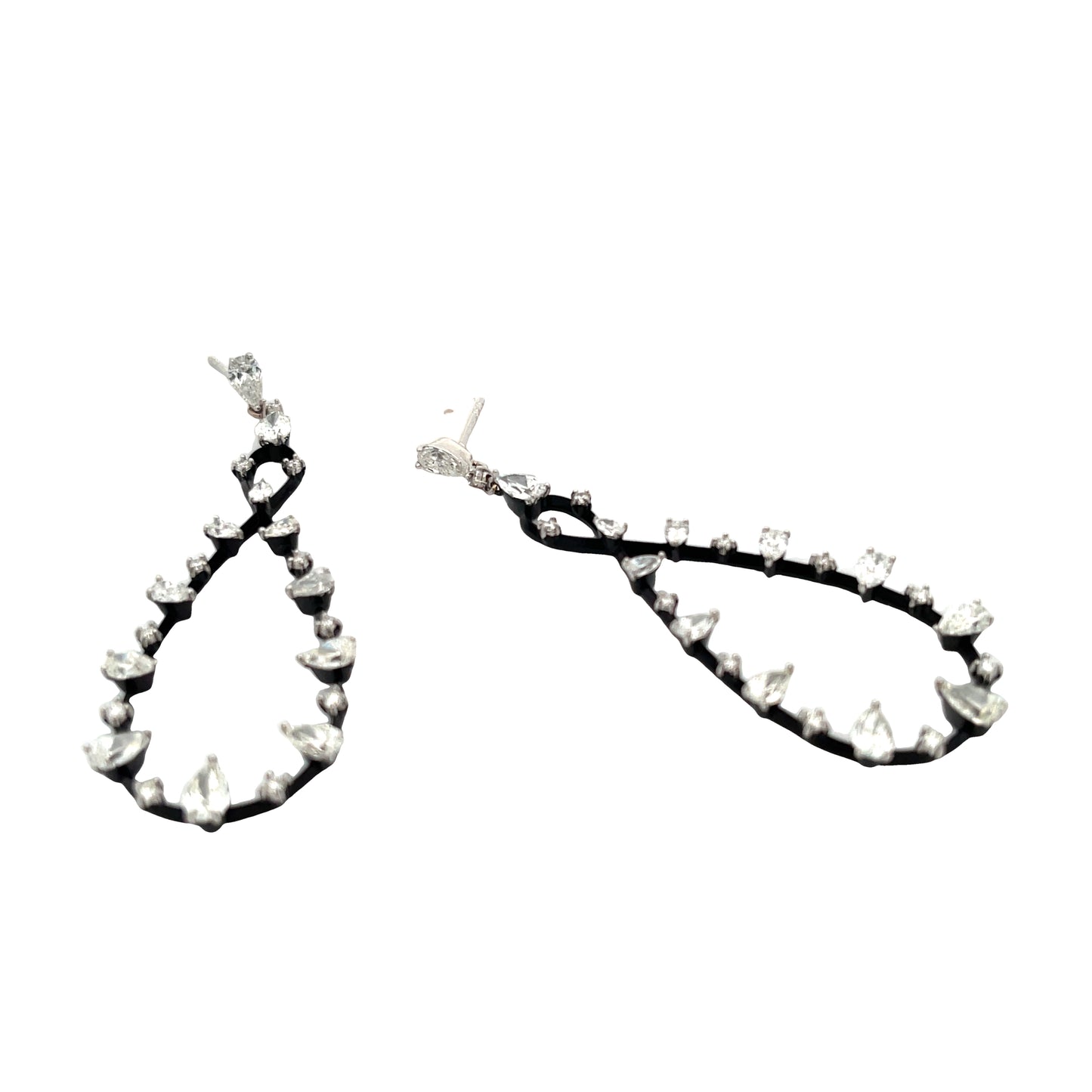 18KW & BLACK ENAMEL AND DIAMOND DROP EARRINGS