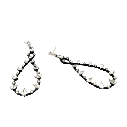 18KW & BLACK ENAMEL AND DIAMOND DROP EARRINGS