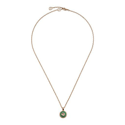 18KP GREEN AGATE AND DIAMOND INTERLOCKING G PENDANT